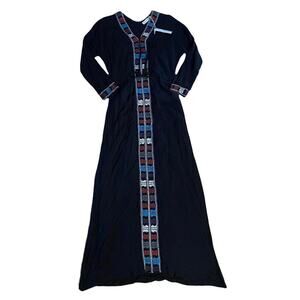 NWT Artisan De Luxe Boho Hippie Maxi Dress Embroidered Black XS